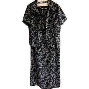 Vintage Meghan Matthews Set, Women's Sz M, Long Maxi Dress W/blouse, Blue Floral